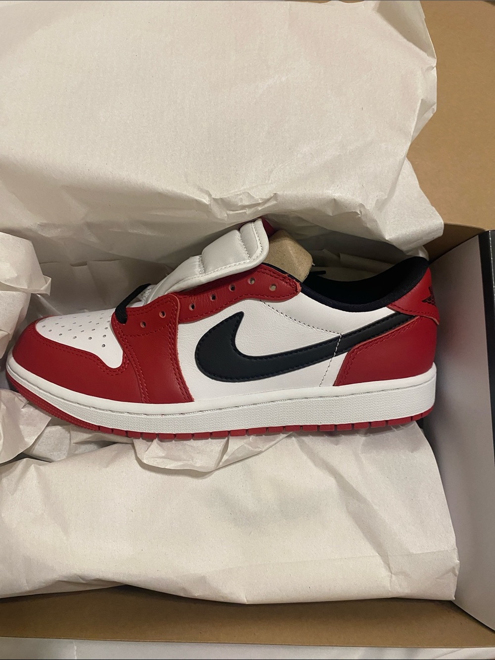 Nike Men Air Jordan 1 Retro Low-Top Sneaker in White, Red & Black